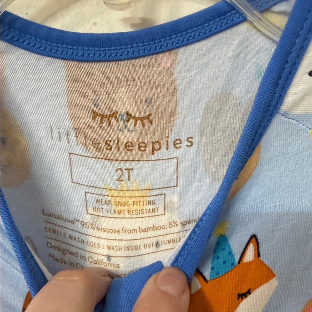 Little Sleepies Blue Romper with Animal Prints nwot - Picture 2 of 3